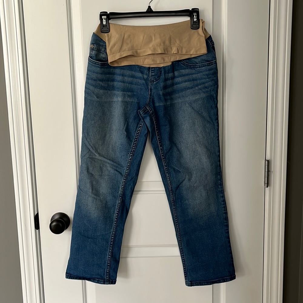 Like New Indigo Blue maternity full panel cropped skinny jeans